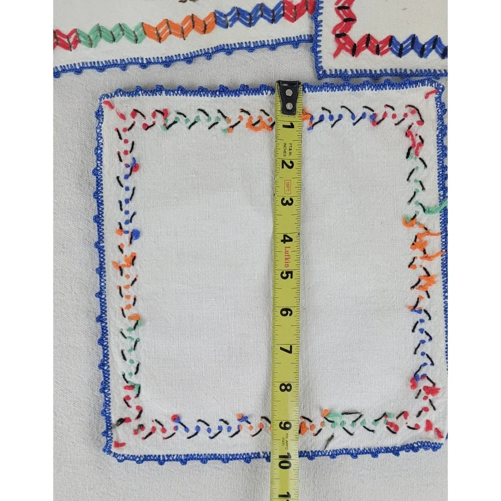 Vintage Mexican Hand Embroidered Table Linen Set 5pc Siesta‎ Donkey Folk Art